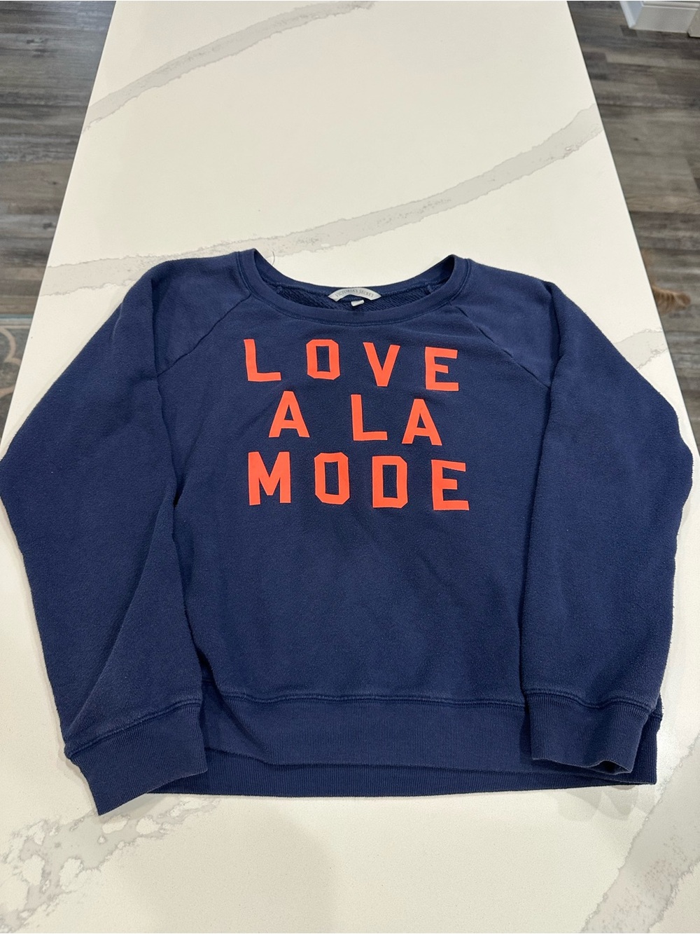 Victoria's Secret Navy Sweatshirt with Coral 'LOVE A LA MODE' Lettering